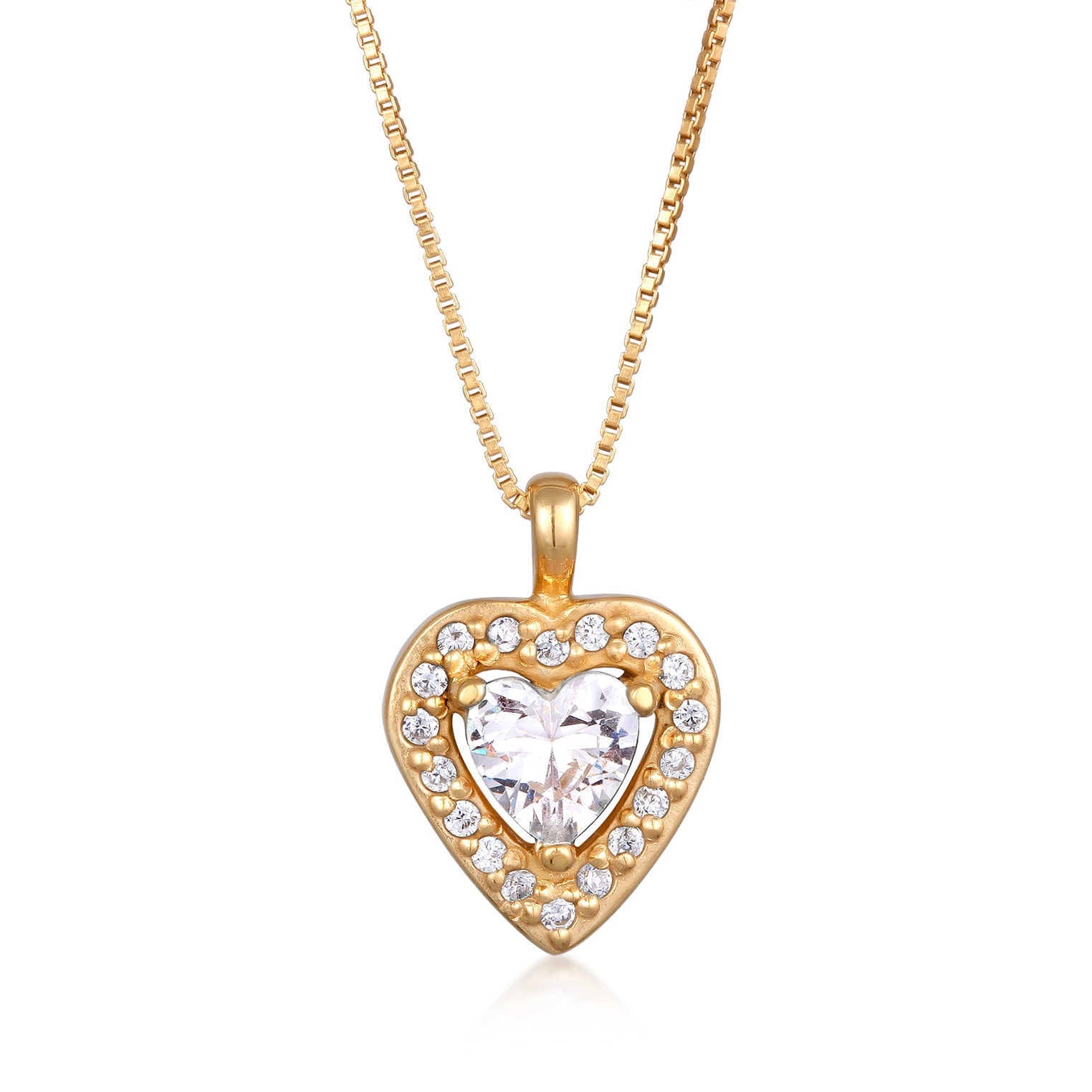 Gold Perhiasan Wanita Perak Asli Lapis Emas Kalung Heart Zirconia