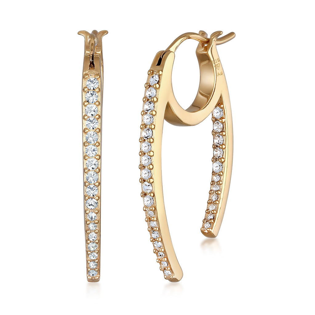 Gold Anting Perhiasan Perak 925 Wanita Oval Creoles Crystals Gold Plated