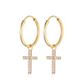 Gold Anting Perhiasan Perak 925 Wanita Cross Creoles Crystals Gold Plated