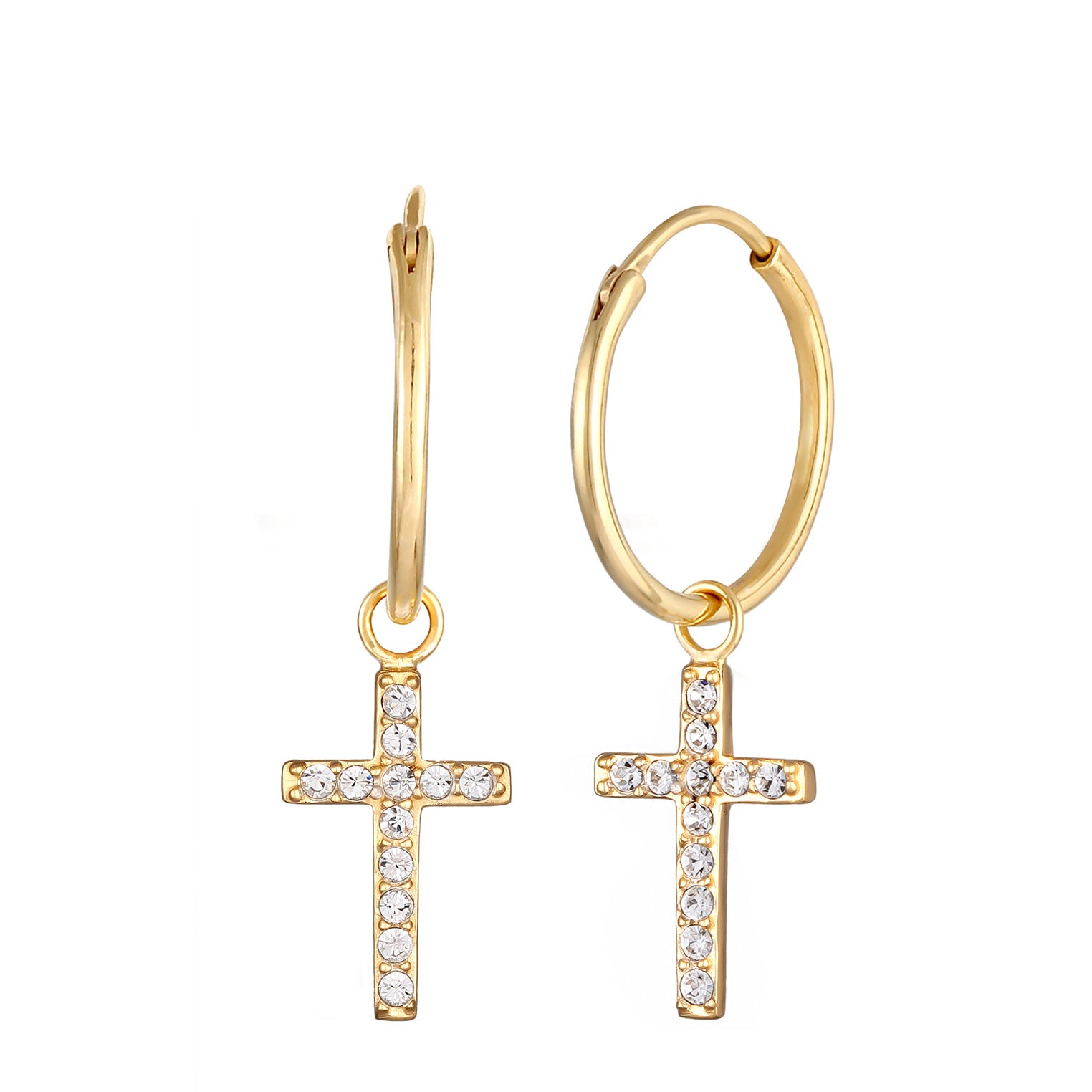 Gold Perhiasan Wanita Perak Asli Lapis Emas Anting Cross Creoles Crystals