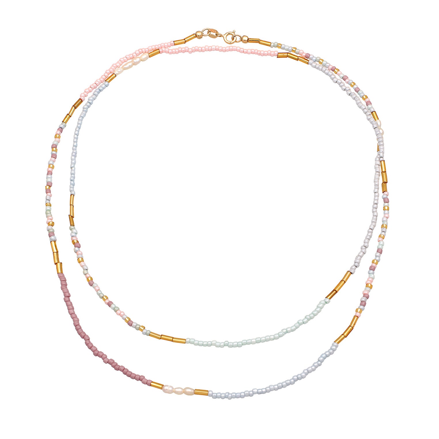 Colored Perhiasan Wanita Perak Asli Lapis Emas Kalung Ball dengan Mutiara Air Tawar