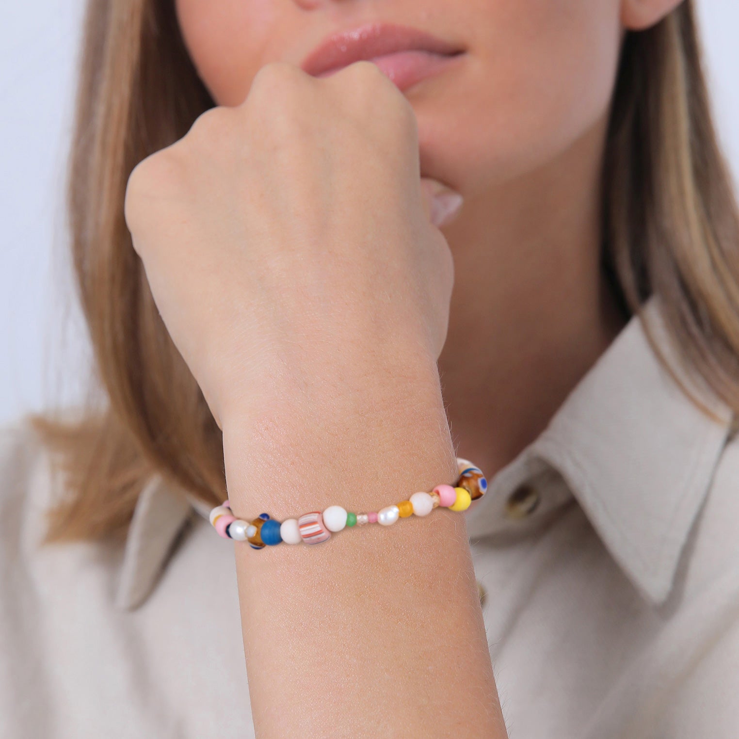 Colored Perhiasan Wanita Perak Asli Lapis Emas Gelang Ball Zircon