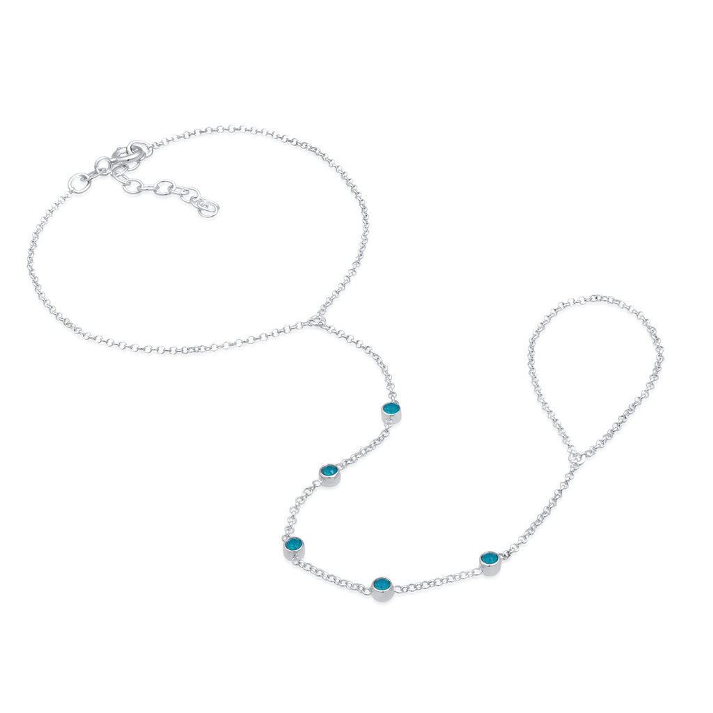 Blue Perhiasan Wanita Perak Asli Gelang Hand Chain Crystals