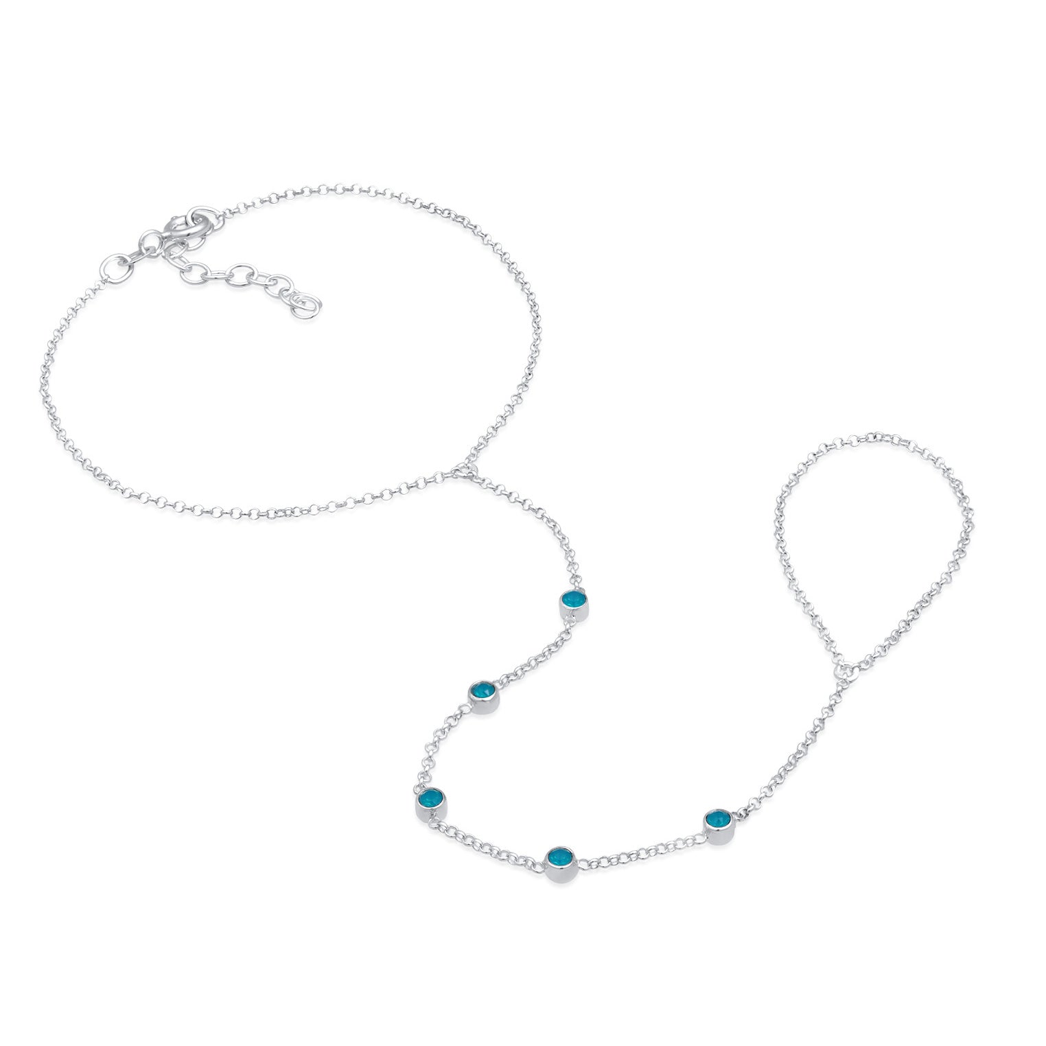 Blue Perhiasan Wanita Perak Asli Gelang Hand Chain Crystals