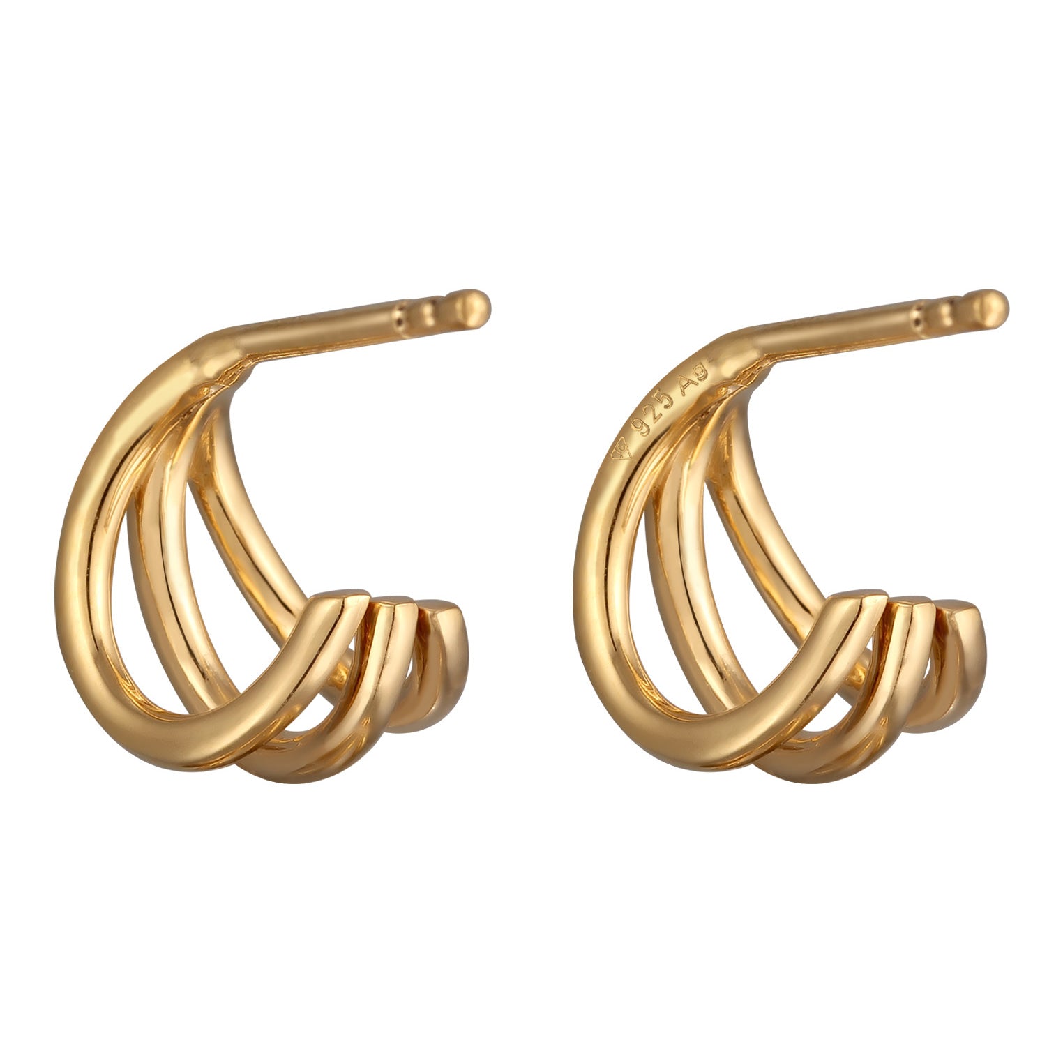 Gold Anting Perhiasan Perak 925 Wanita 3 Rows Gold Plated