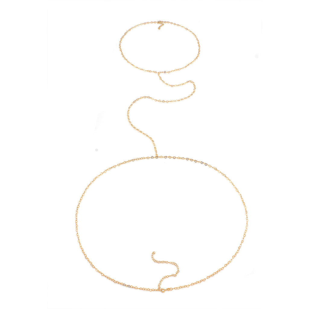 Ladies body chain waist heart love in 925 sterling silver gold plated