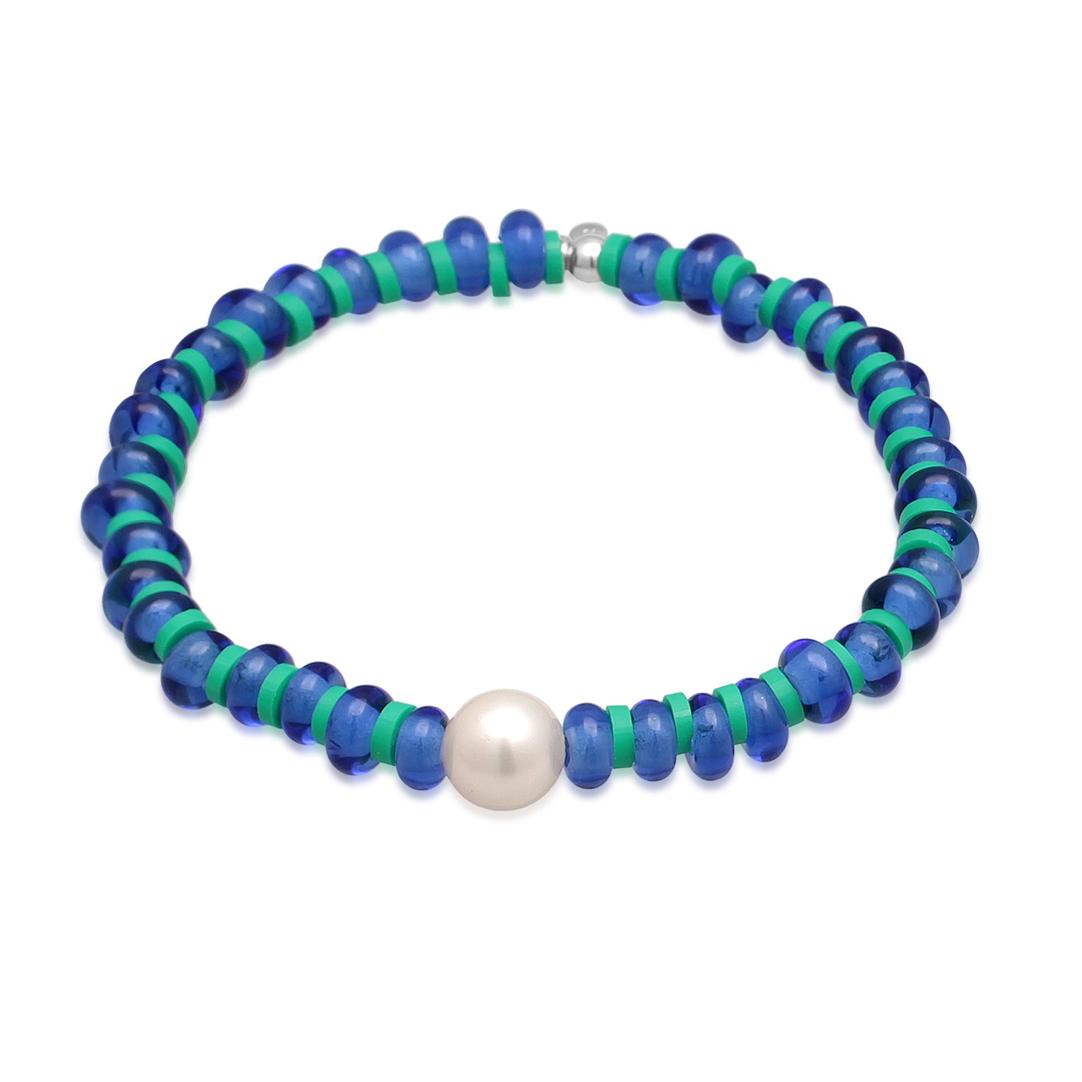 Blue Perhiasan Wanita Perak Asli Gelang Ball Boho Shell Pearl