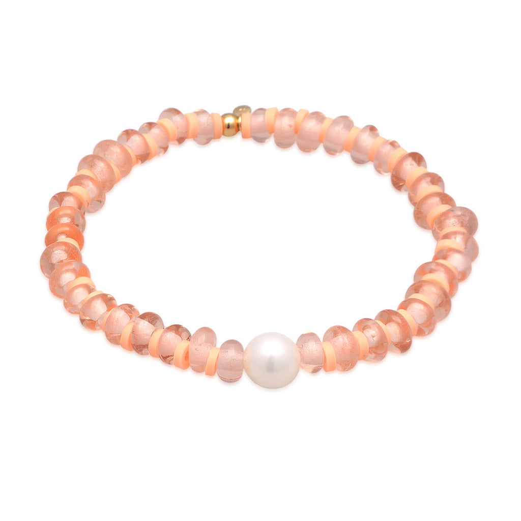 Orange Perhiasan Wanita Perak Asli Lapis Emas Gelang Ball Boho Shell Pearl