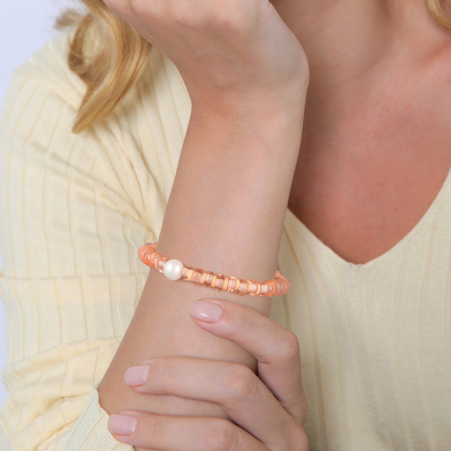 Orange Perhiasan Wanita Perak Asli Lapis Emas Gelang Ball Boho Shell Pearl