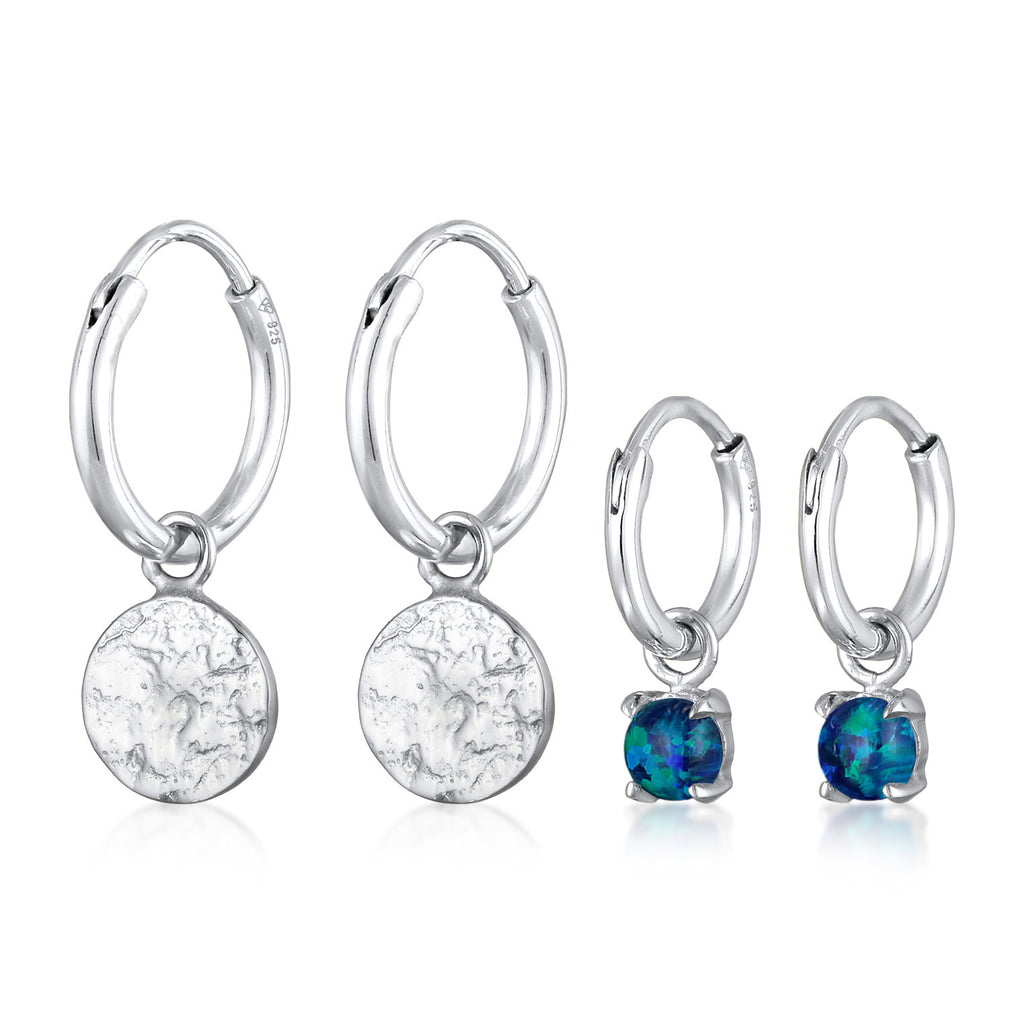 Silver Anting Perhiasan Perak 925 Wanita Circle Synthetic Opal Dark Blue