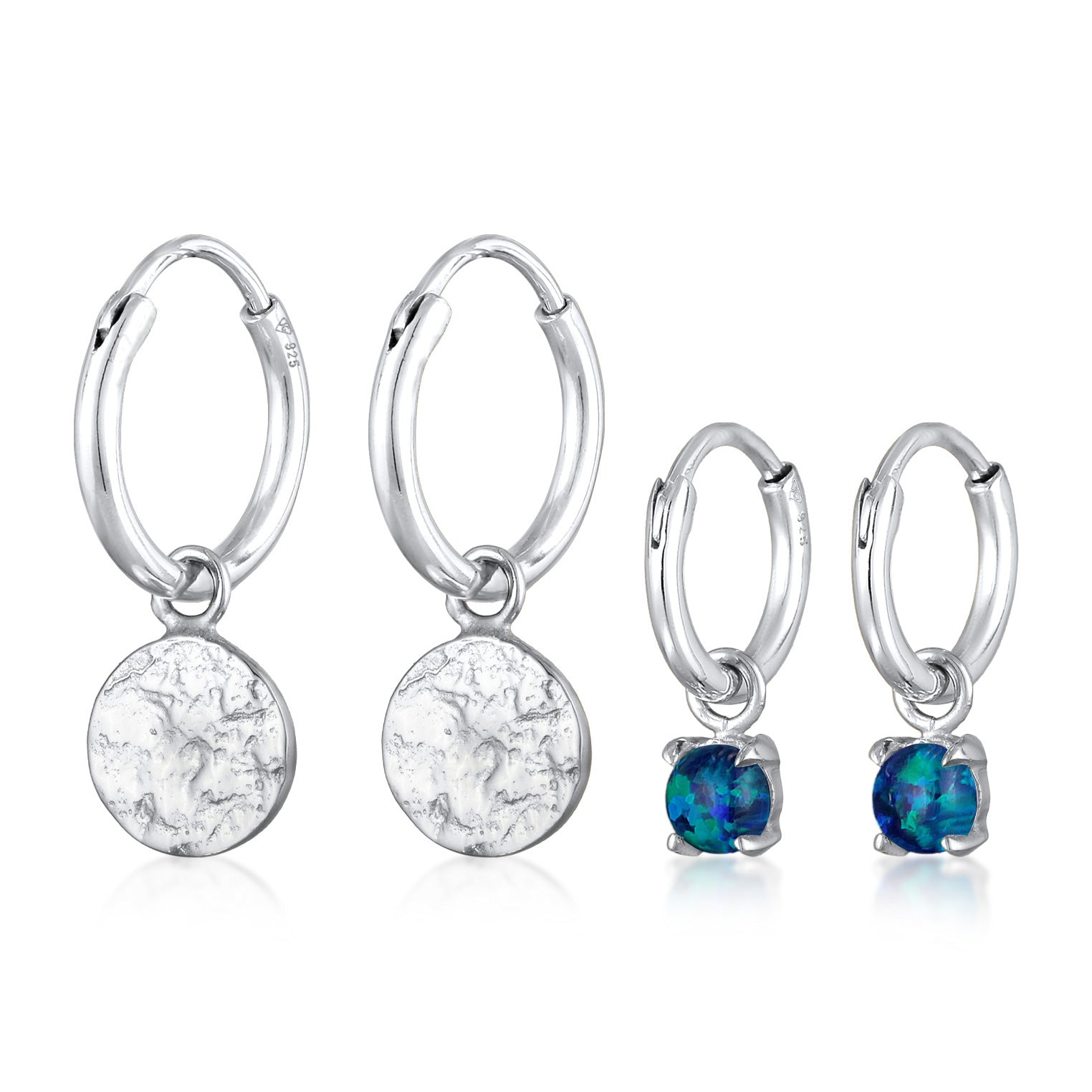 Silver Anting Perhiasan Perak 925 Wanita Circle Synthetic Opal Dark Blue