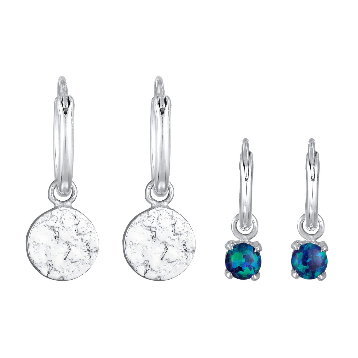 Silver Anting Perhiasan Perak 925 Wanita Circle Synthetic Opal Dark Blue