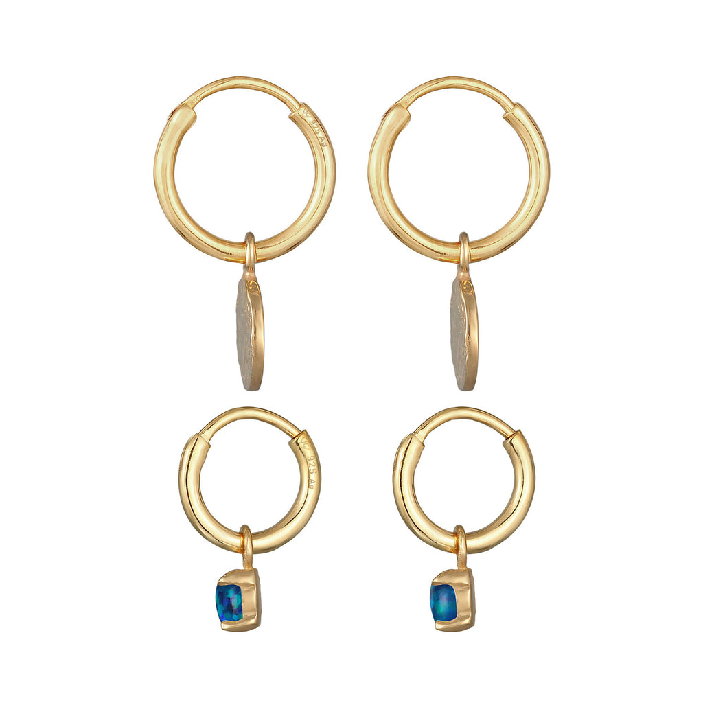 Gold Anting Perhiasan Perak 925 Wanita Circle Synthetic Opal Dark Blue Gold Plated
