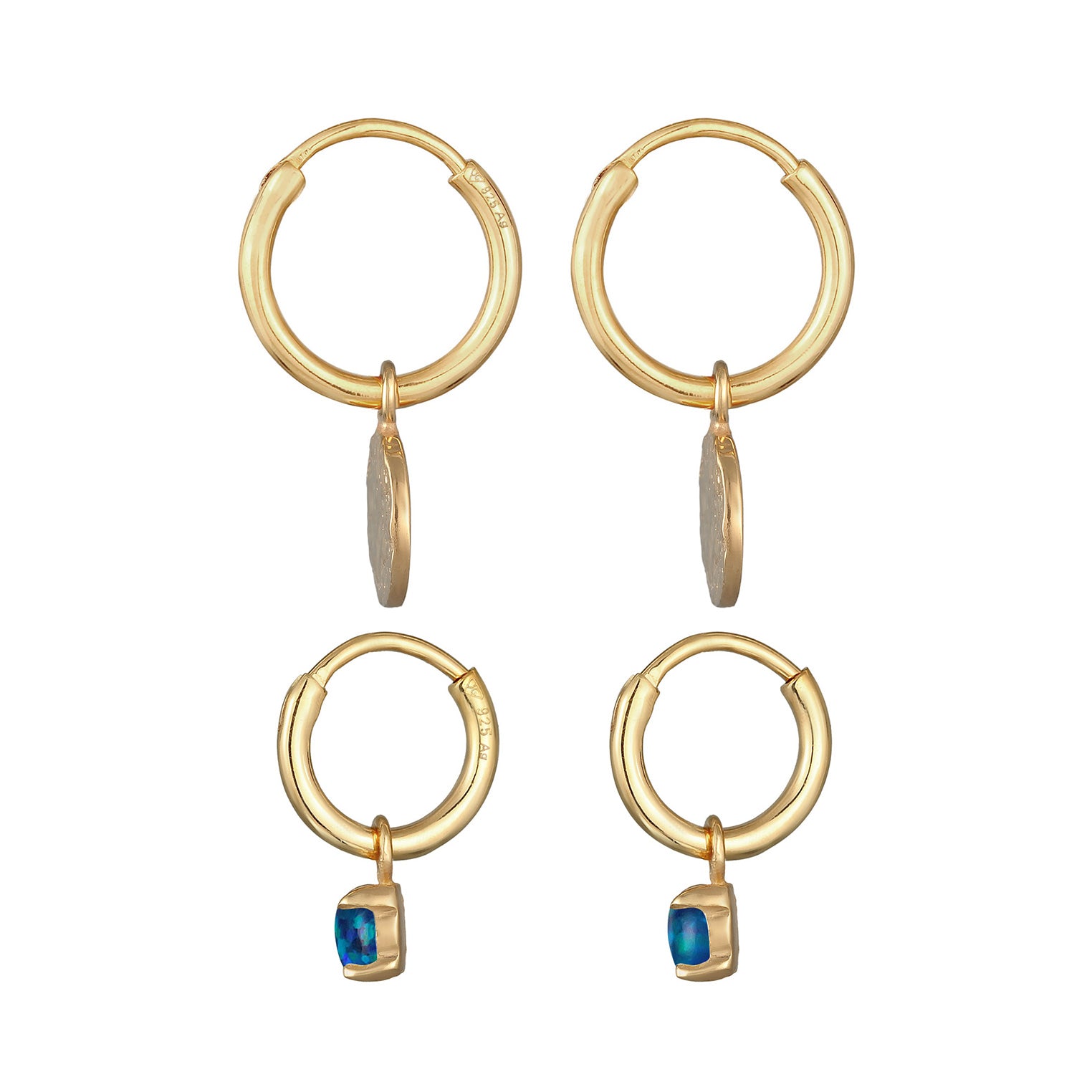 Gold Anting Perhiasan Perak 925 Wanita Circle Synthetic Opal Dark Blue Gold Plated