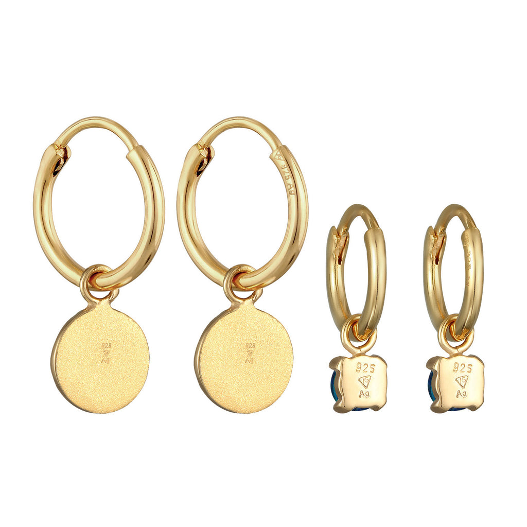 Gold Anting Perhiasan Perak 925 Wanita Circle Synthetic Opal Dark Blue Gold Plated