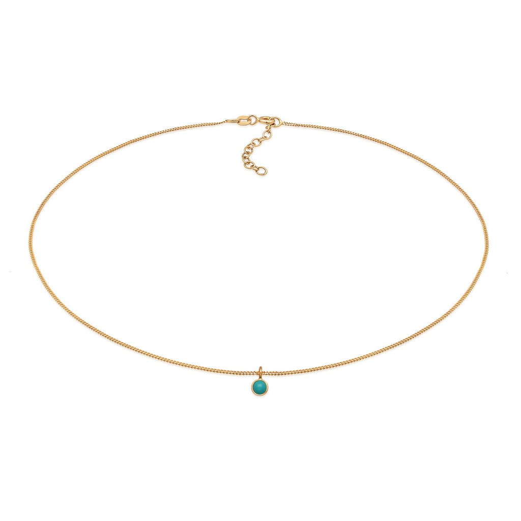 Gold Perhiasan Wanita Perak Asli Lapis Emas Kalung Choker Circle Turquoise Howlite
