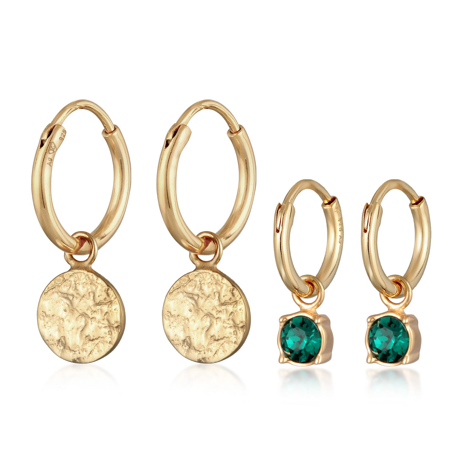 Gold Perhiasan Wanita Perak Asli - Silver Anting Creole Green Crystal Gold Plated