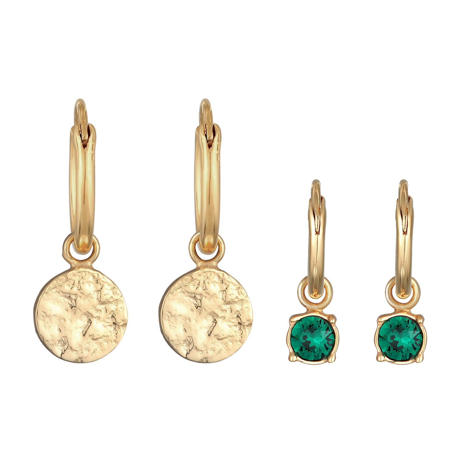 Gold Perhiasan Wanita Perak Asli - Silver Anting Creole Green Crystal Gold Plated