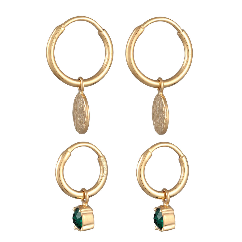 Gold Perhiasan Wanita Perak Asli - Silver Anting Creole Green Crystal Gold Plated
