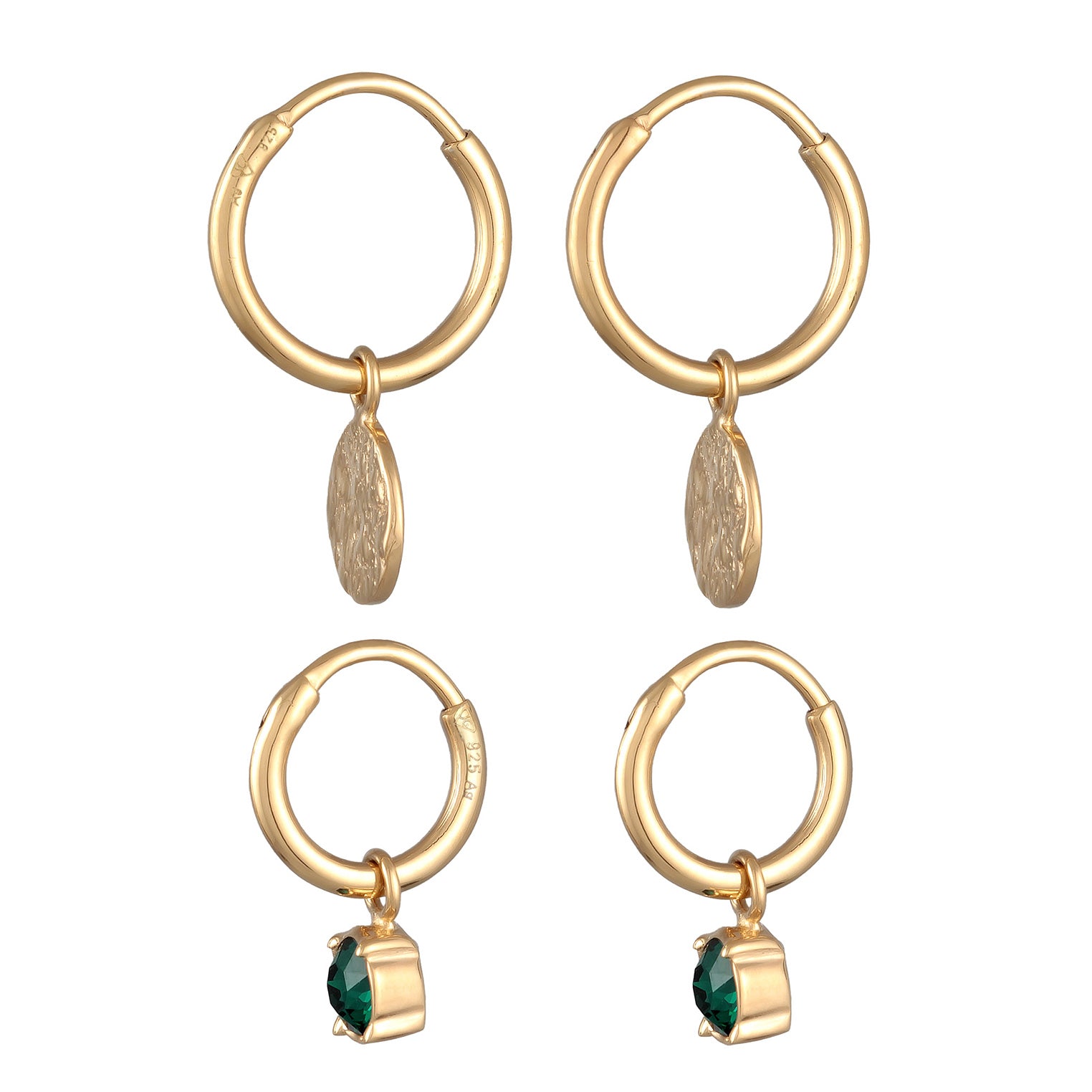 Gold Perhiasan Wanita Perak Asli - Silver Anting Creole Green Crystal Gold Plated