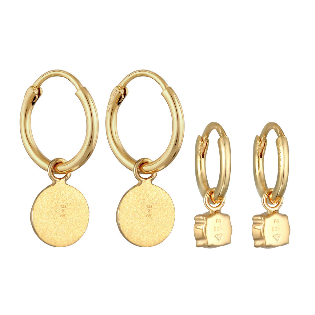 Gold Perhiasan Wanita Perak Asli - Silver Anting Creole Green Crystal Gold Plated