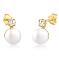 Gold Perhiasan Wanita Perak Asli Lapis Emas Anting Ball Zirconia Cultured Freshwater Pearls