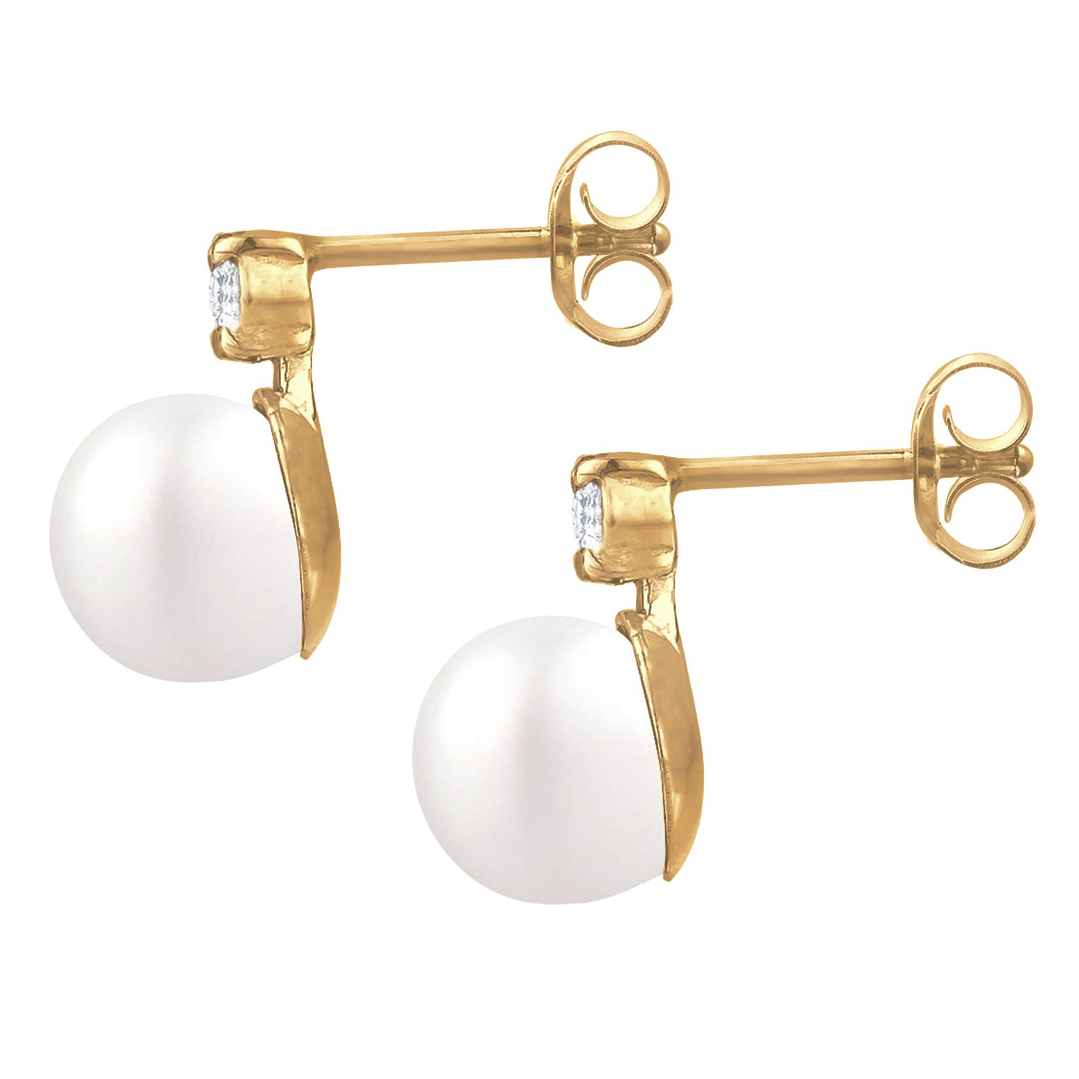 Gold Perhiasan Wanita Perak Asli Lapis Emas Anting Ball Zirconia Cultured Freshwater Pearls
