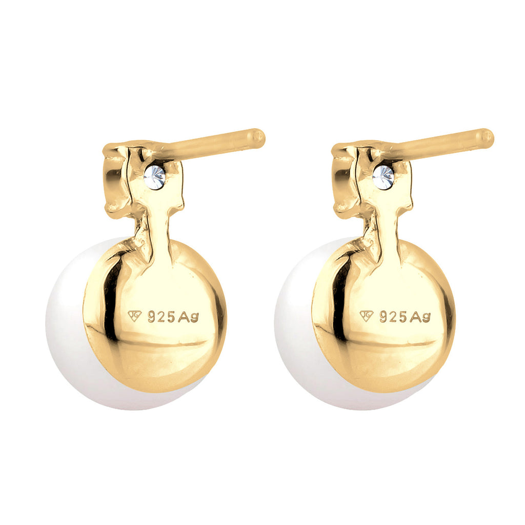 Gold Perhiasan Wanita Perak Asli Lapis Emas Anting Ball Zirconia Cultured Freshwater Pearls