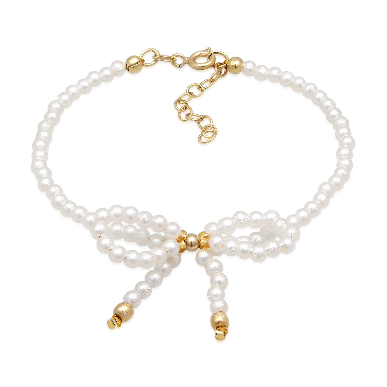 White Perhiasan Wanita Perak Asli - Silver Gelang Bow Beads Gold Plated