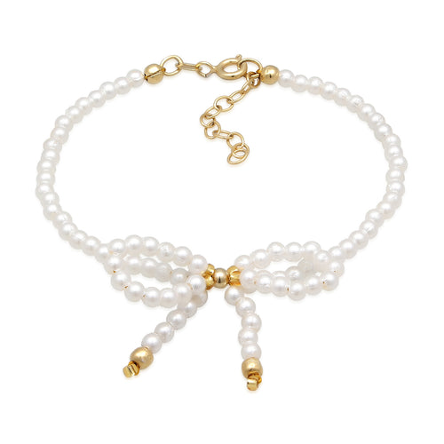 Gelang perak 925 lapis emas dengan design bow beads mutiara elegan Elli Jewelry
