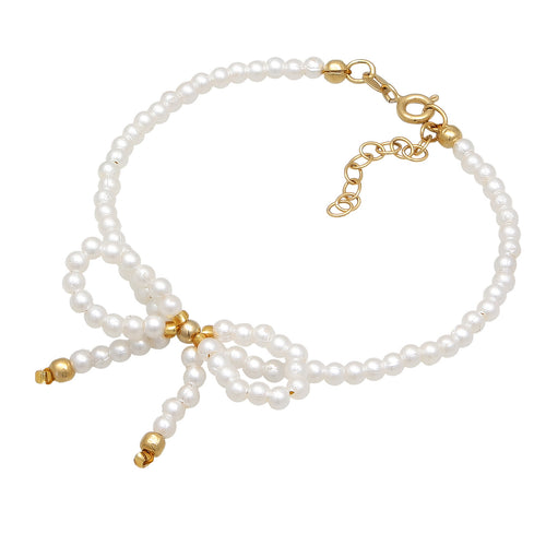 Gelang perak 925 lapis emas dengan design bow beads mutiara elegan Elli Jewelry
