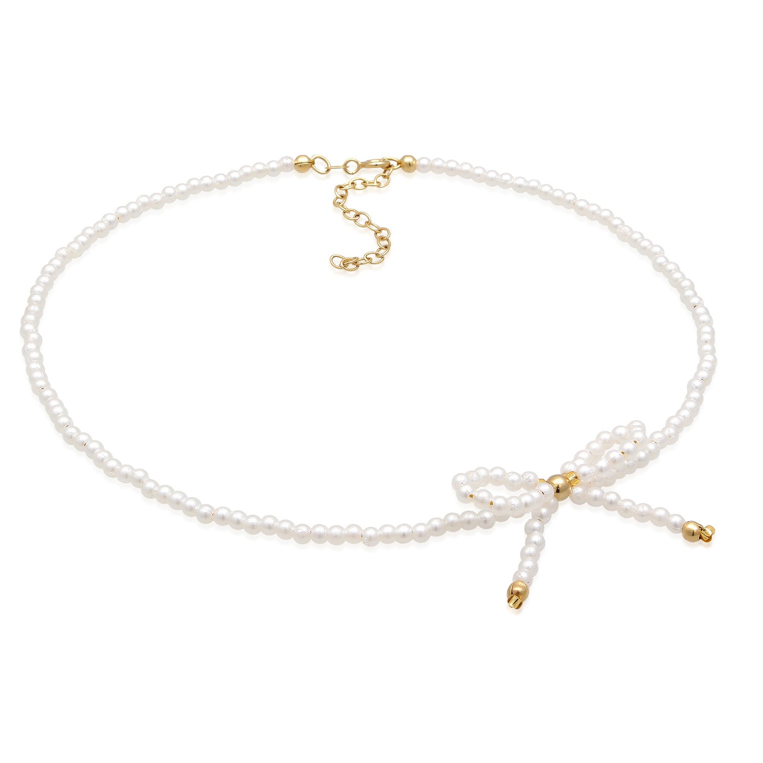 White Perhiasan Wanita Perak Asli - Silver Kalung Bow with Pearl Gold Plated