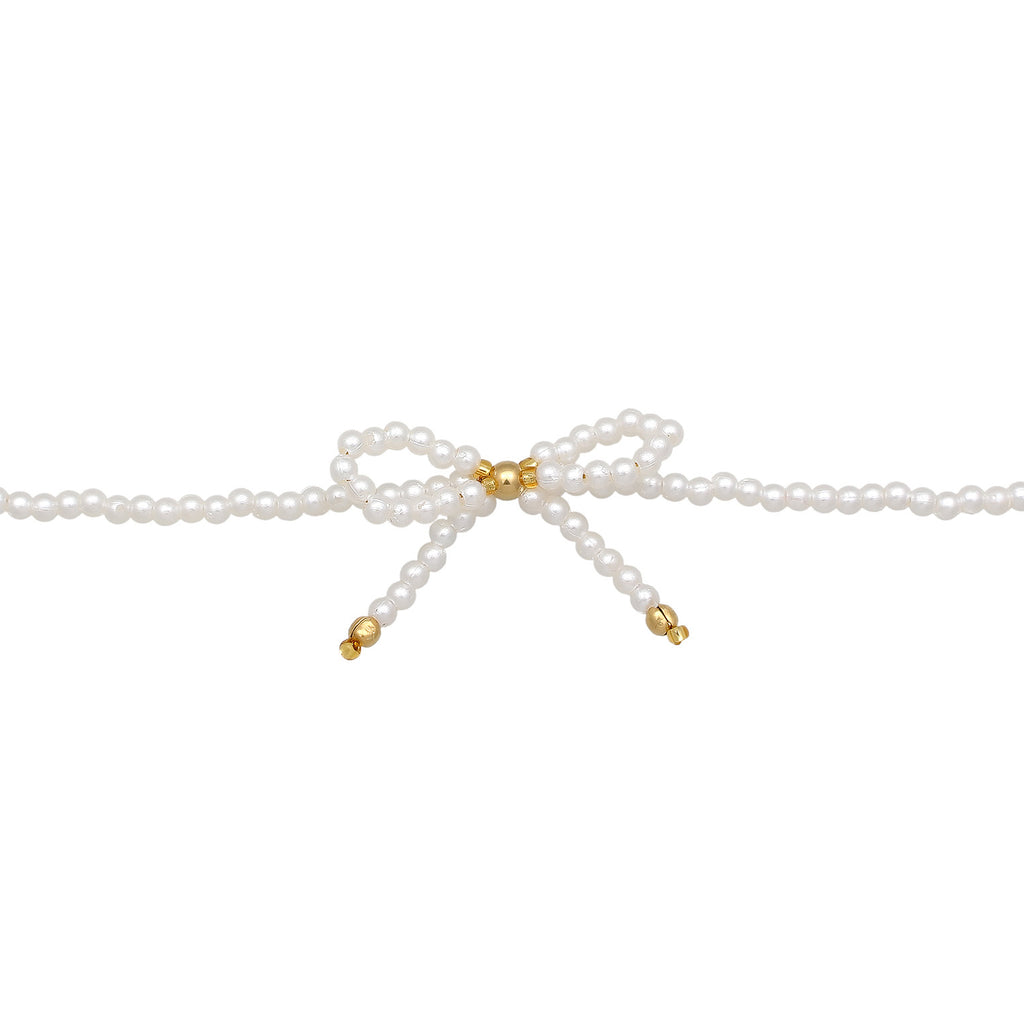 White Perhiasan Wanita Perak Asli - Silver Kalung Bow with Pearl Gold Plated