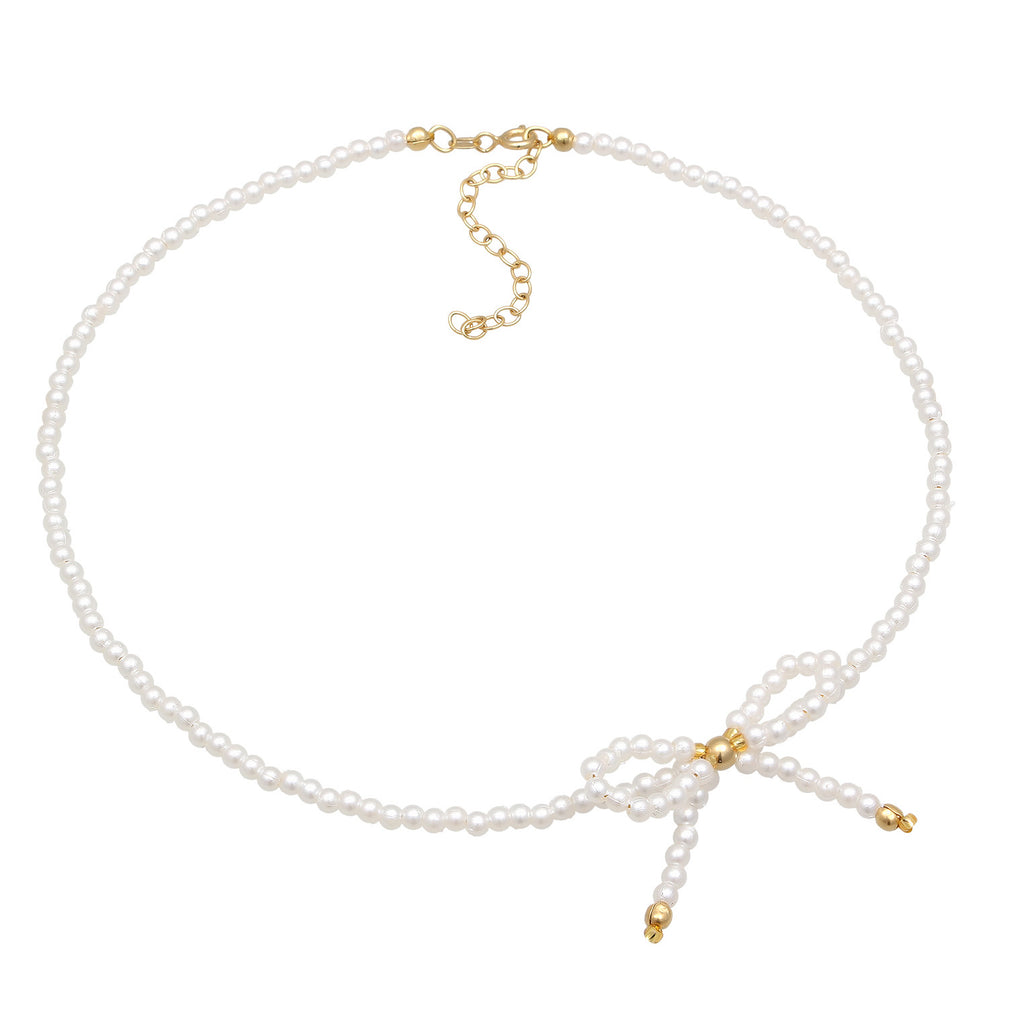 White Perhiasan Wanita Perak Asli - Silver Kalung Bow with Pearl Gold Plated