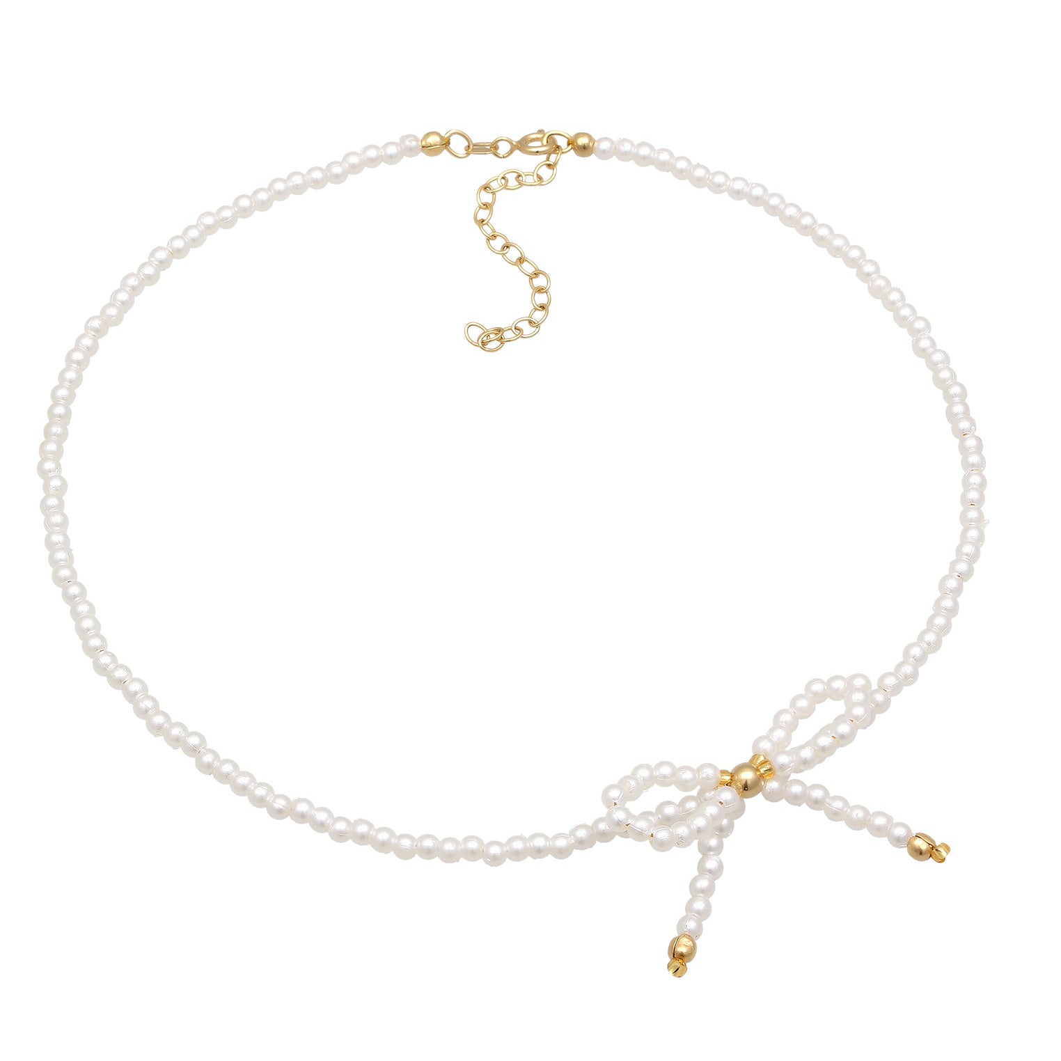 White Perhiasan Wanita Perak Asli - Silver Kalung Bow with Pearl Gold Plated