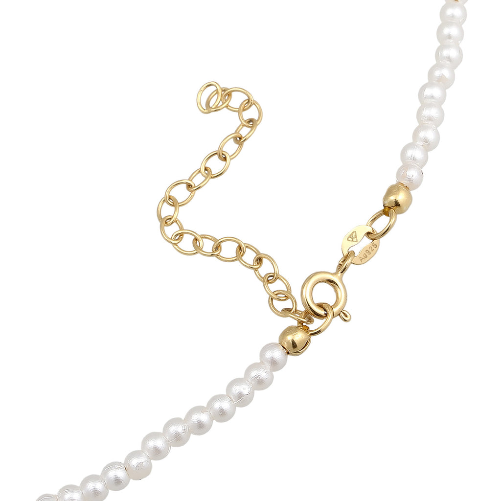 White Perhiasan Wanita Perak Asli - Silver Kalung Bow with Pearl Gold Plated