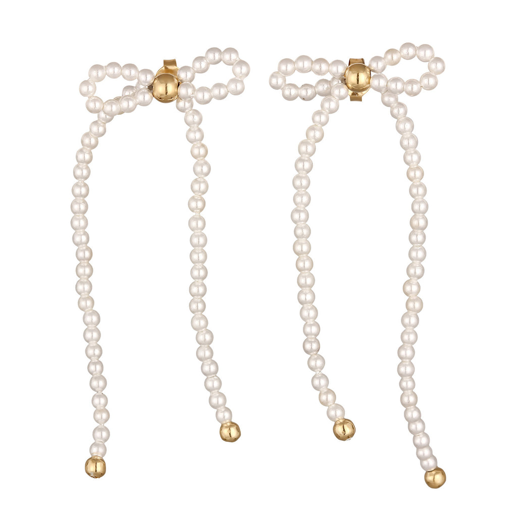 White Anting Perhiasan Perak 925 Wanita Bow Shell Pearl Gold Plated