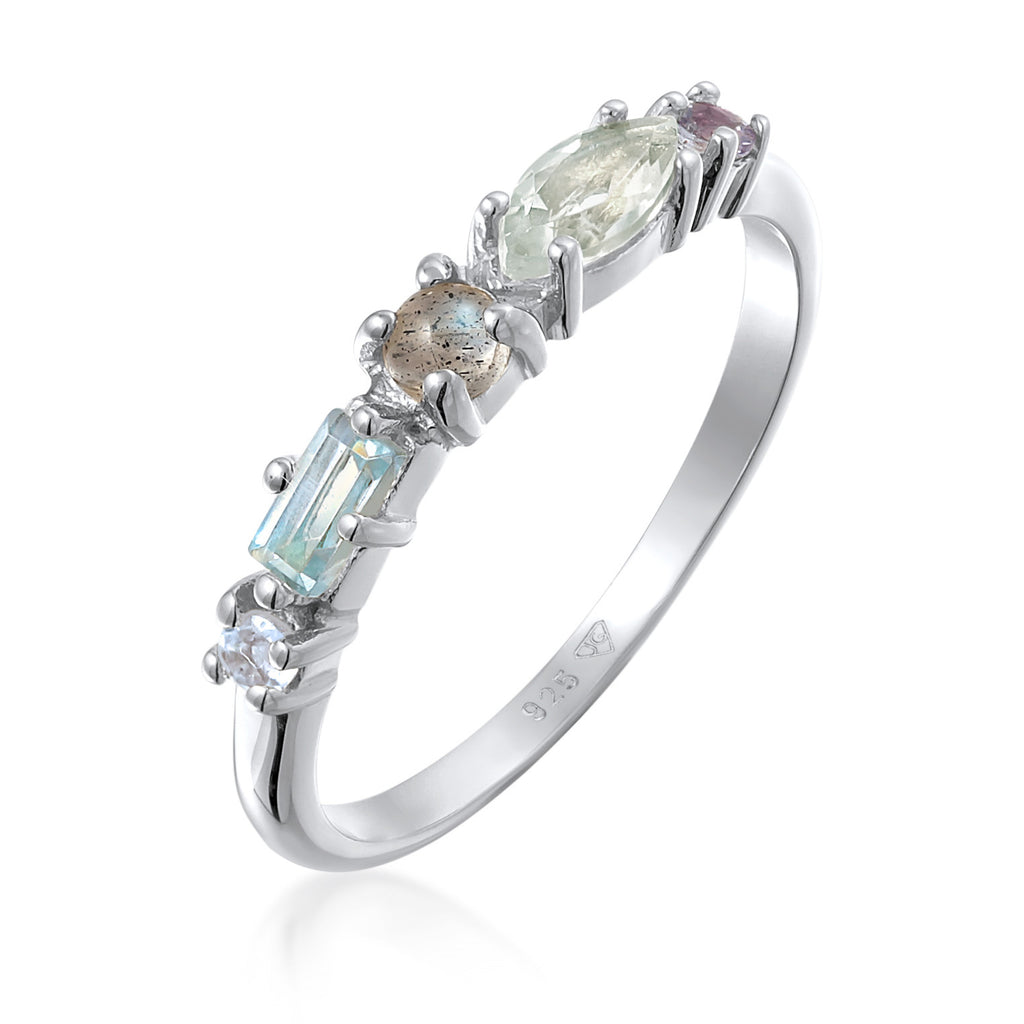 Gemstone Memoire Ring 925 Silver