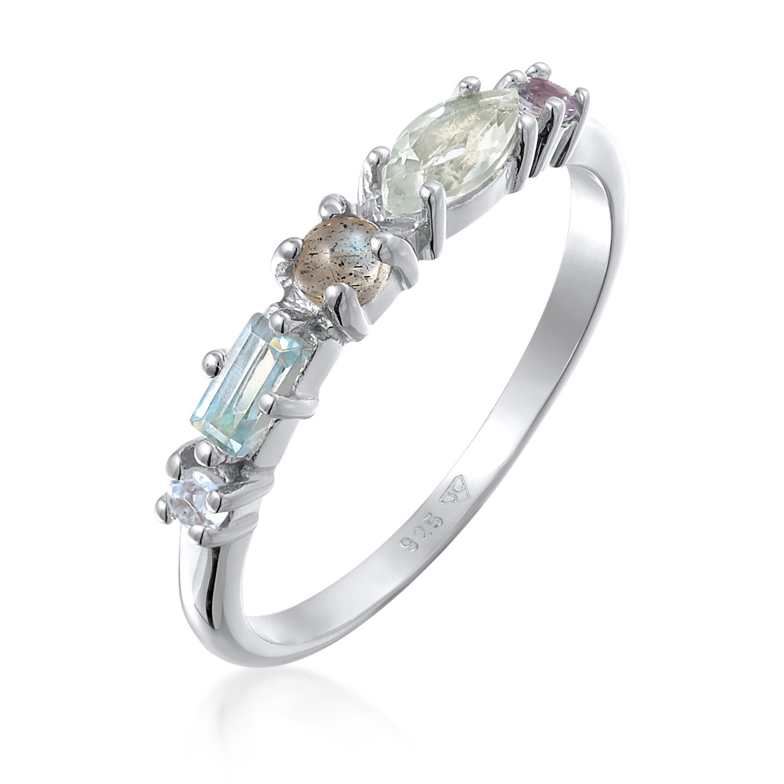 Silver Perhiasan Wanita Perak Asli Cincin Memoire Classic Topaz, Moonstone And Amethyst