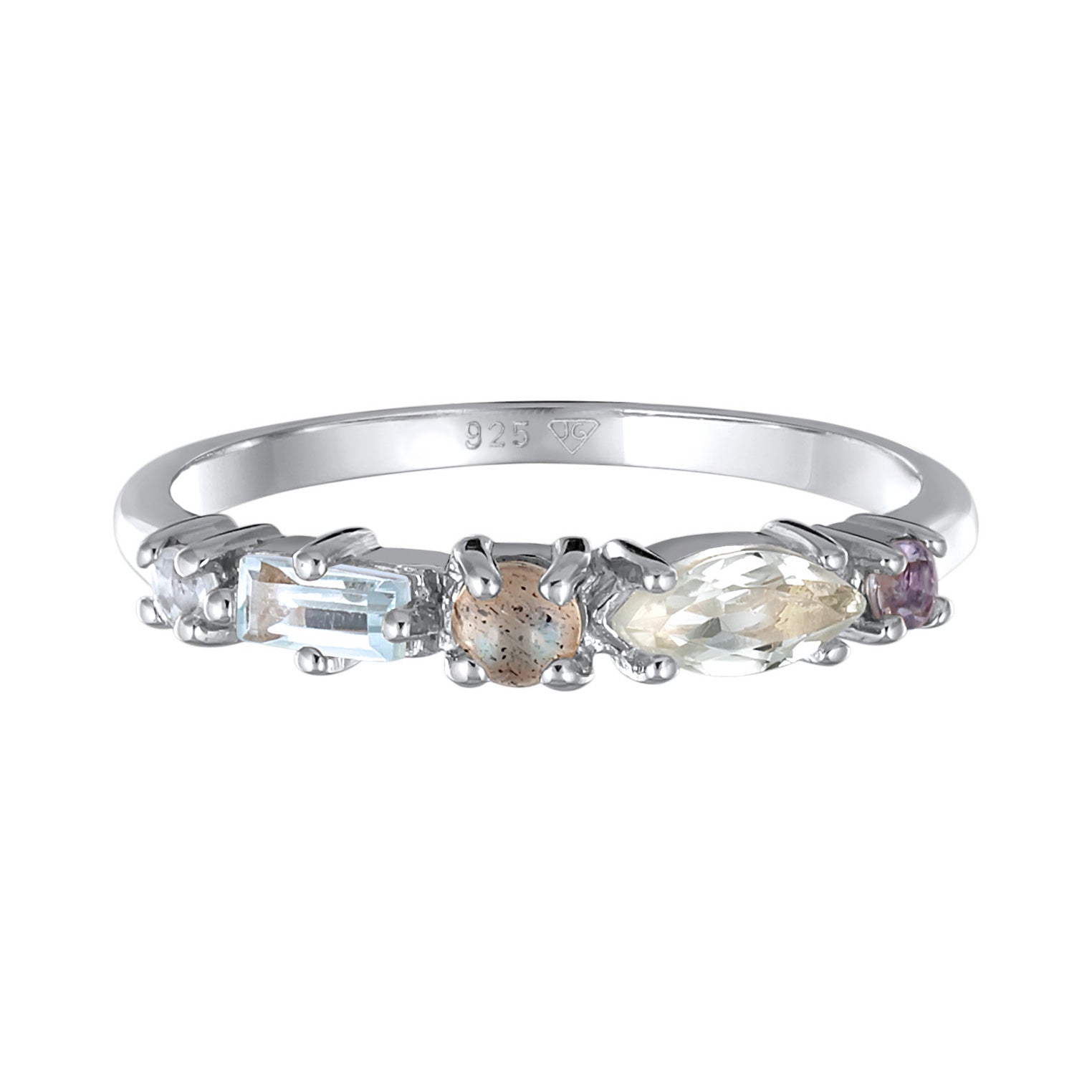 Silver Perhiasan Wanita Perak Asli Cincin Memoire Classic Topaz, Moonstone And Amethyst