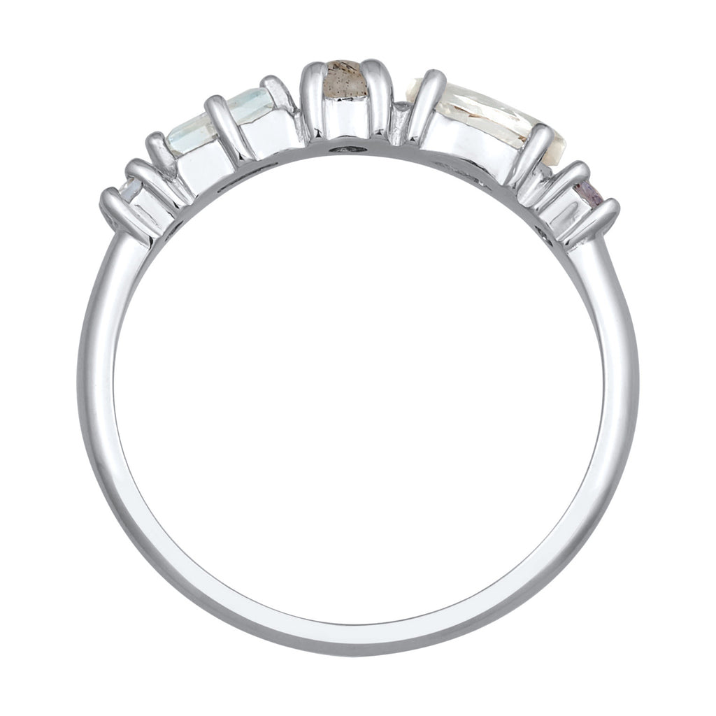 Silver Perhiasan Wanita Perak Asli Cincin Memoire Classic Topaz, Moonstone And Amethyst