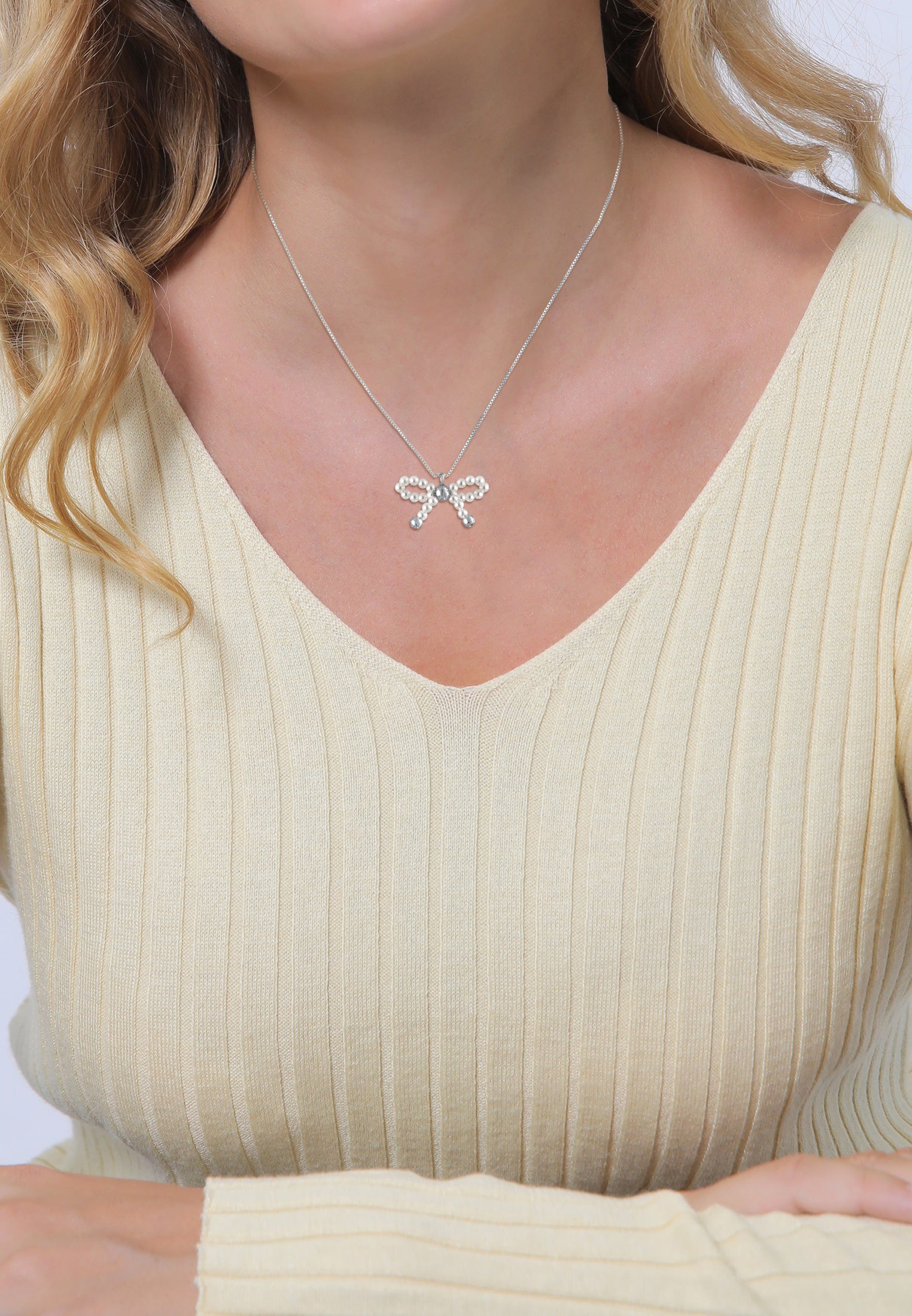 Silver Perhiasan Wanita Perak Asli Kalung Ribbon Shell Pearl