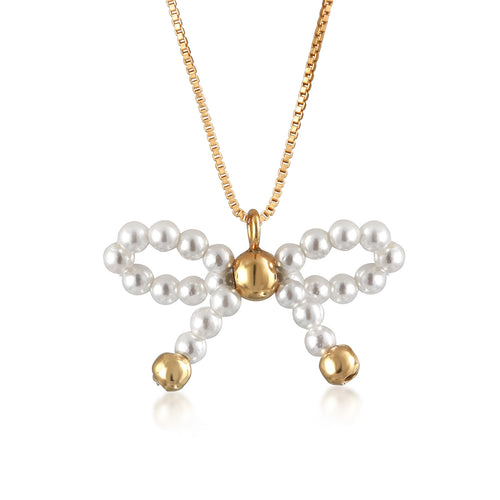 Kalung perak 925 lapis emas dengan lionton pita mutiara elegan Elli Jewelry
