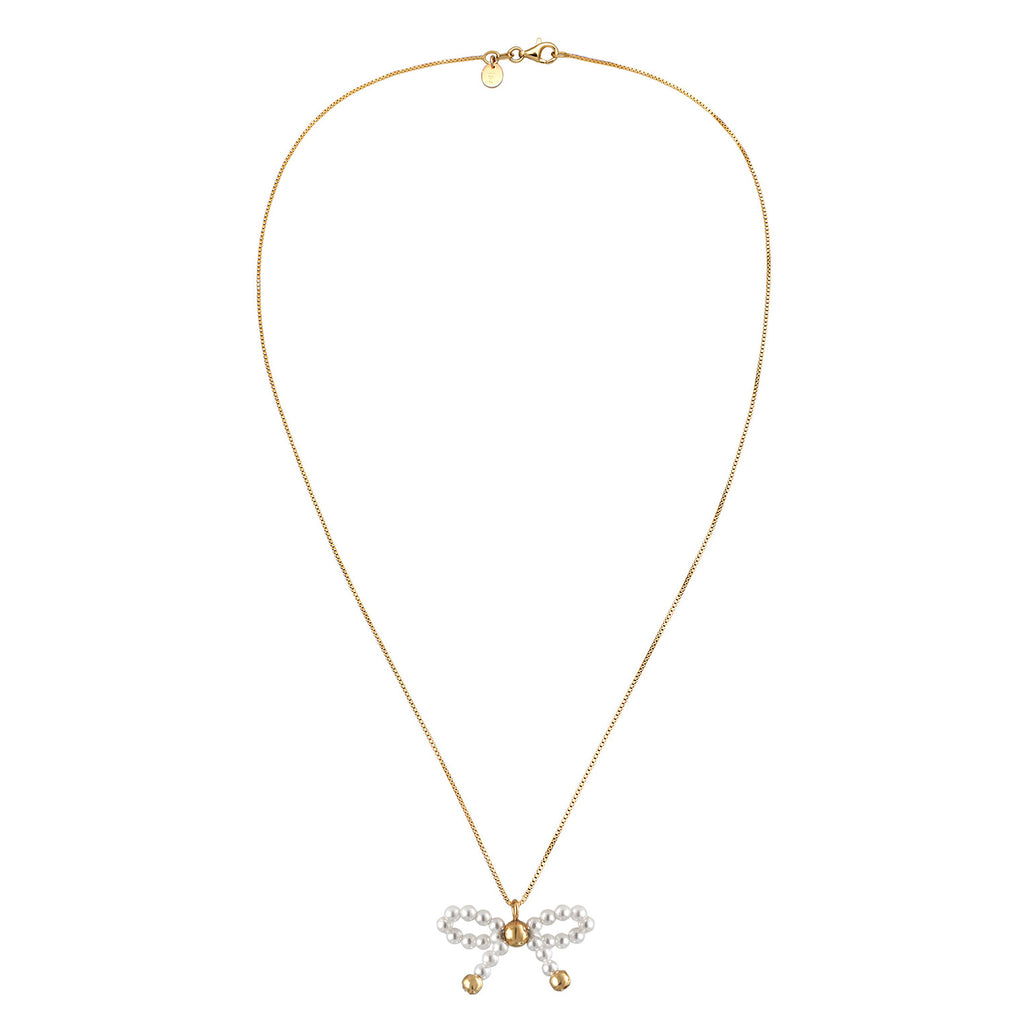 Gold Perhiasan Wanita Perak Asli - Silver Kalung Ribbon Shell Pearl Gold Plated