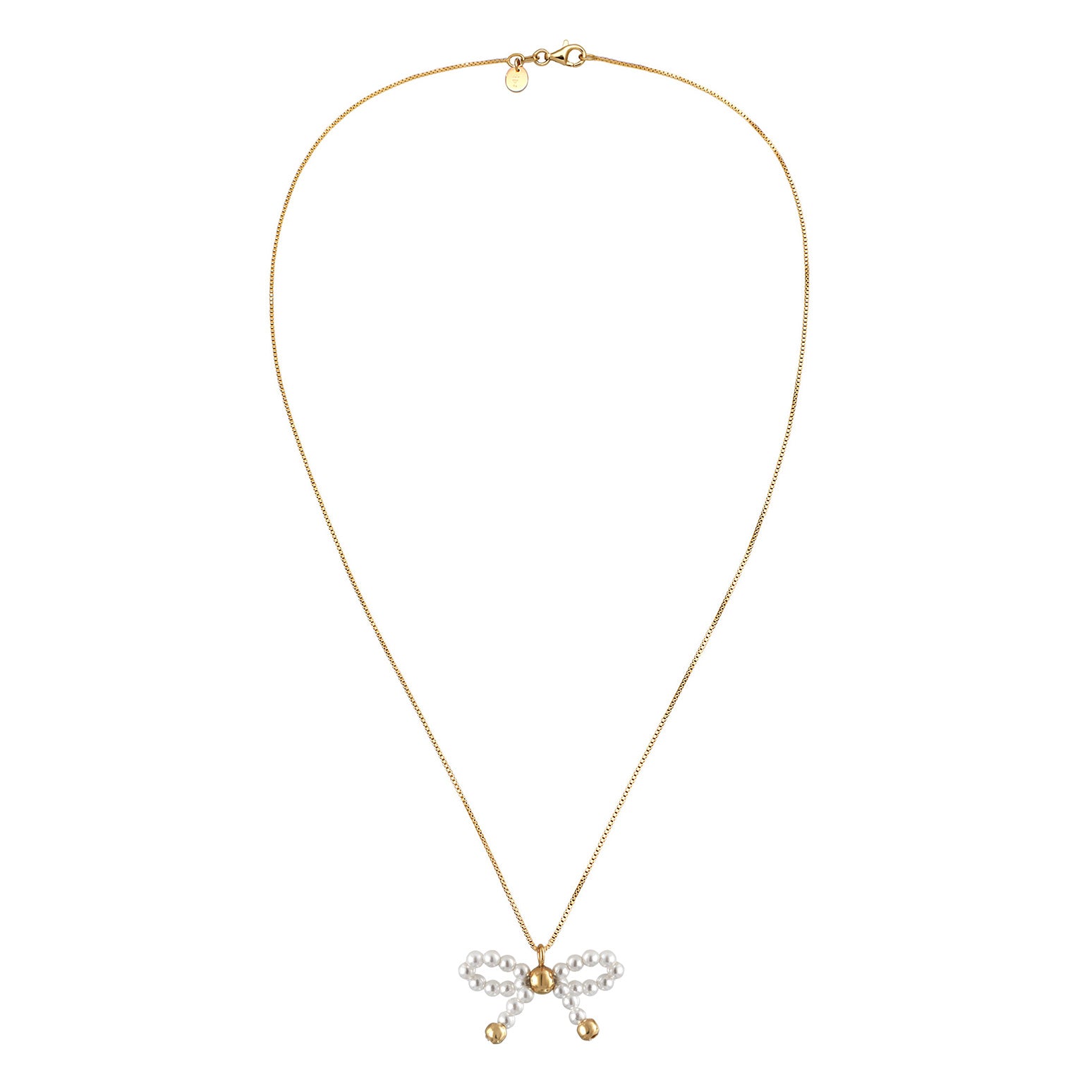 Gold Perhiasan Wanita Perak Asli - Silver Kalung Ribbon Shell Pearl Gold Plated