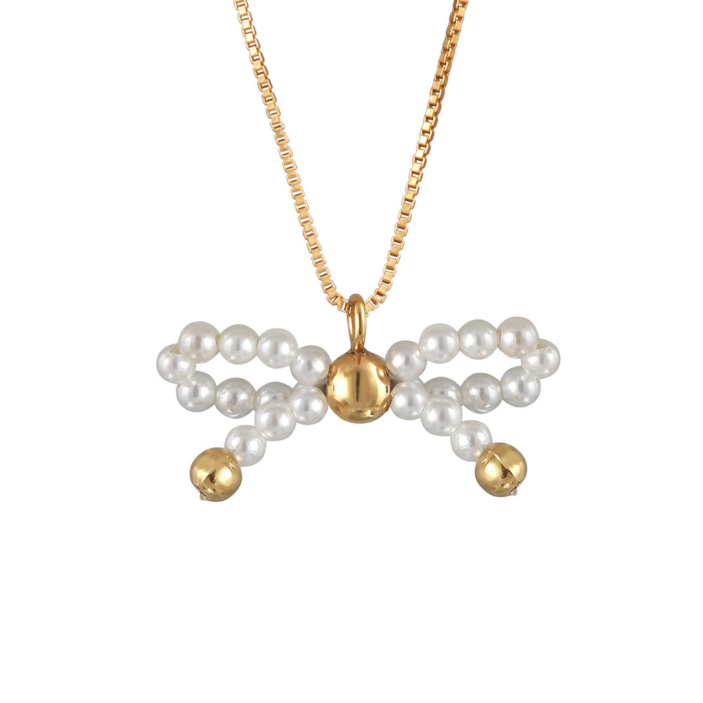 Gold Perhiasan Wanita Perak Asli - Silver Kalung Ribbon Shell Pearl Gold Plated