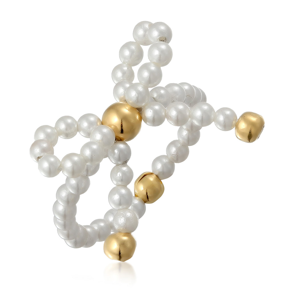 White - Elli PREMIUM | Pearl Bead Ring 925 Silver Gold Plated