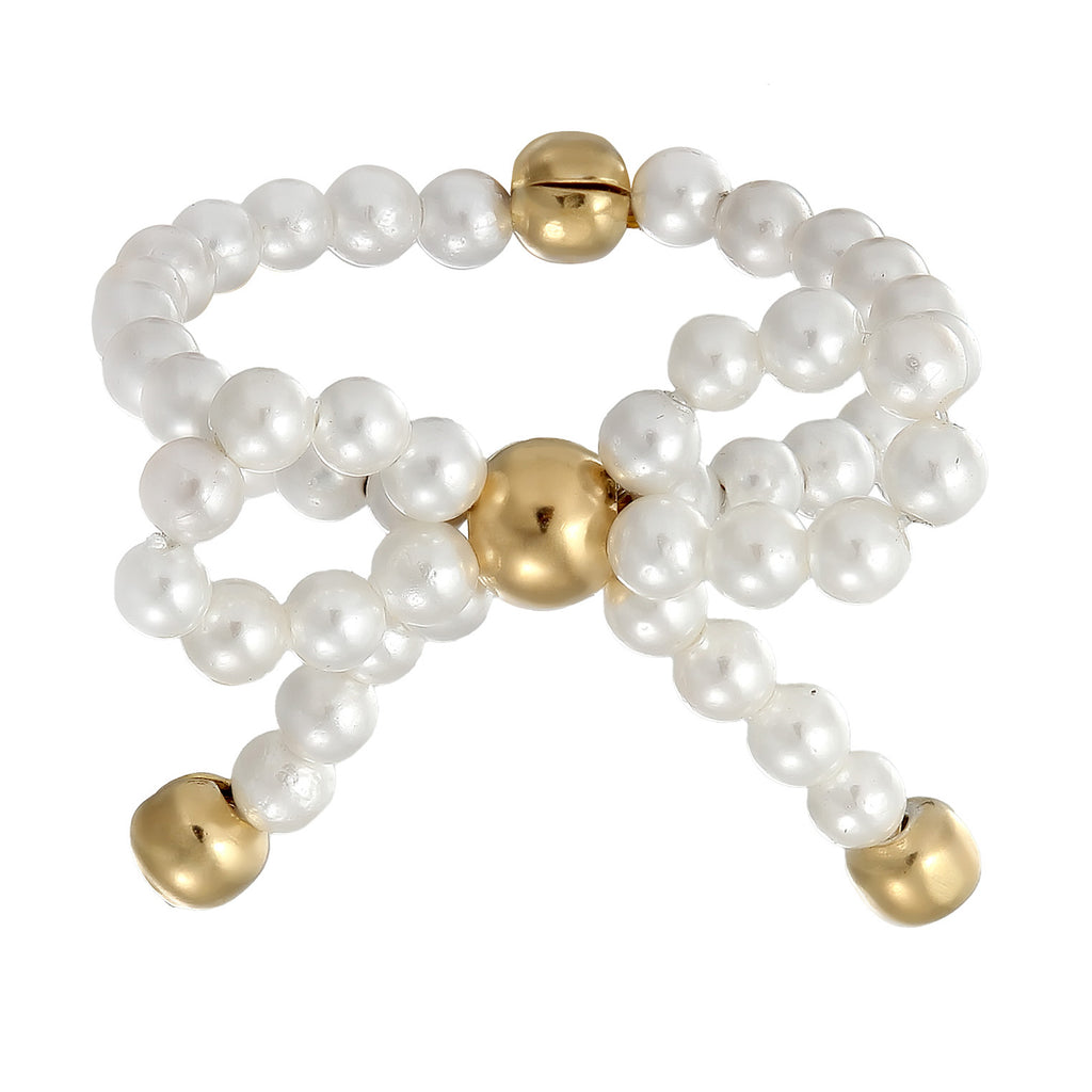 White Cincin Perhiasan Perak 925 Wanita Ribbon Shell Pearl Gold Plated