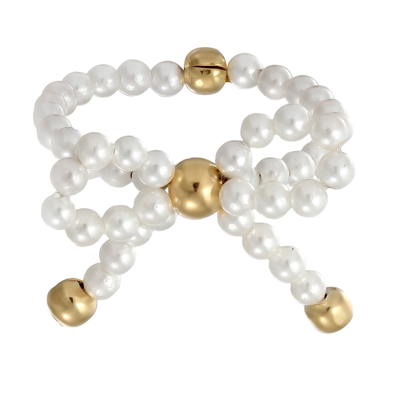 White Cincin Perhiasan Perak 925 Wanita Ribbon Shell Pearl Gold Plated