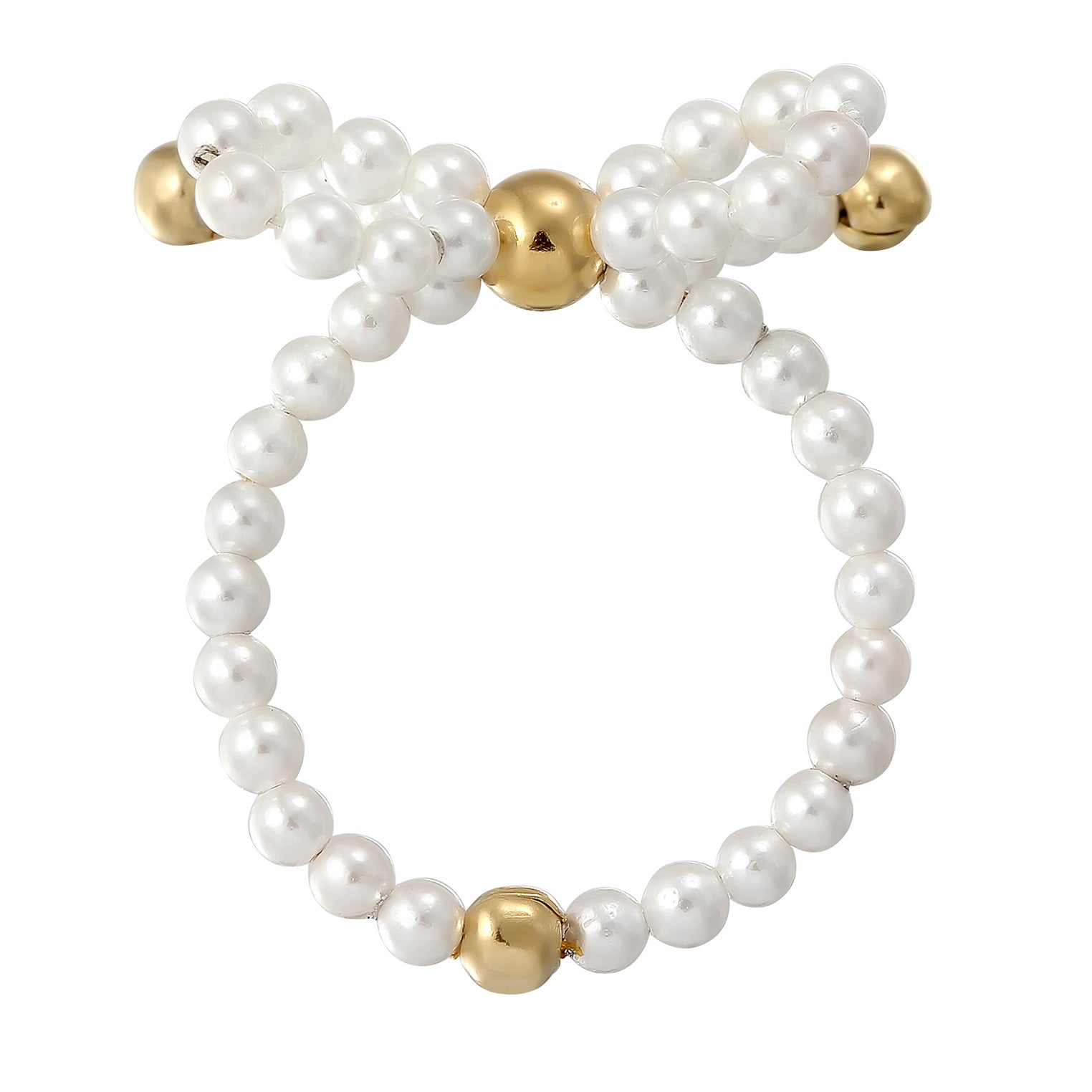 White Cincin Perhiasan Perak 925 Wanita Ribbon Shell Pearl Gold Plated